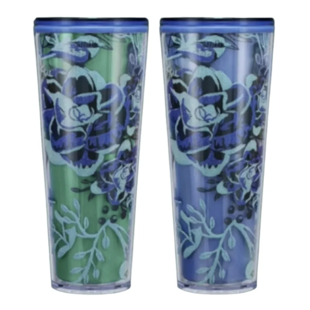 Starbucks 2022‎ Color Changing Blue Berry Corsage Christmas Floral Tumbler 24oz